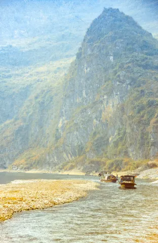 The karst landscapes on the Li River near Guilin