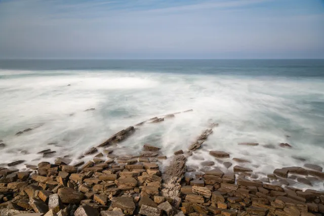 Long exposure on the coast at Barrika on the Bay of Biscay