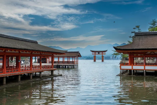 The Red Torii and Itsukushima Shrine on Miyajima Island