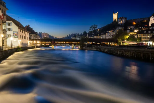 Die Spreuerbrücke über der Reuss in Luzern